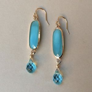 New Jade Aquamarine Handcrafted Earrings gold tone